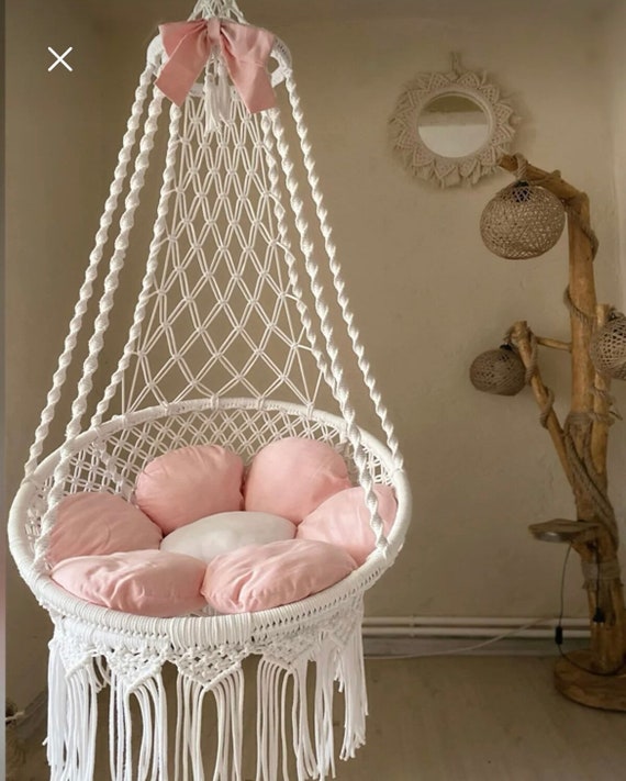 White Hammock Chair Macrame Hanging swing Hand woven Chair Swing for Indoor Outdoor Garden Christmas Gift