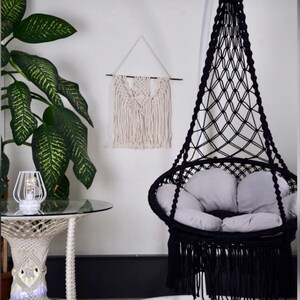 Black Macrame Hanging Chair Indoor - Macrame Hammock Swing-Garden Decor Indoor Hammock- Balcony Swing Chair-Indoor Swing Chair-Wedding Decor