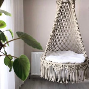 Macrame Hanging Chair, Indoor Hammock, Indoor bedroom hanging swing, Boho Hammock Chair, Macrame Swing, Hanging Hammock Chair