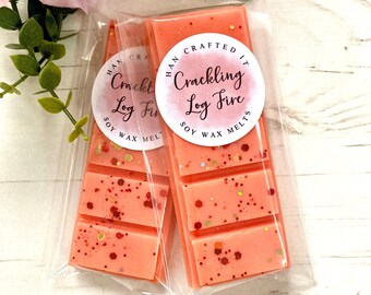 Crackling Log Fire soy wax melts. Strong, highly fragranced, highly scented wax melt. Snap bars. Home fragrances. Home scents