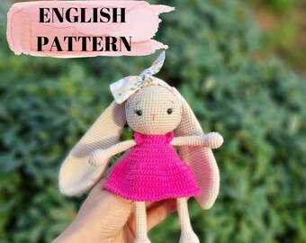 Crochet amigurumi, patron anglais, Flopsi le lapin (motif uniquement)