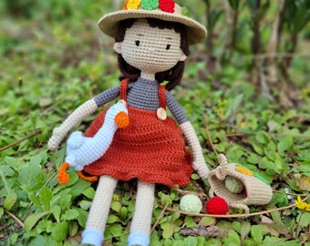 Handmade Crochet Heidi Doll with Goose and Apples
