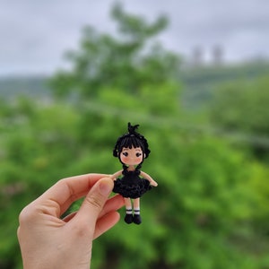 Miniature Amigurumi Wednesday Adams Doll Finished Product, crochet doll, miniature doll wednesday, amigurumi crochet, handmade gift doll,