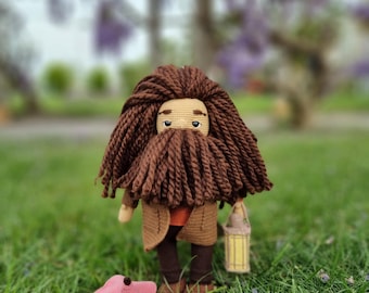 Handmade Hagrid Crochet Doll: Amigurumi Figurine with Lantern