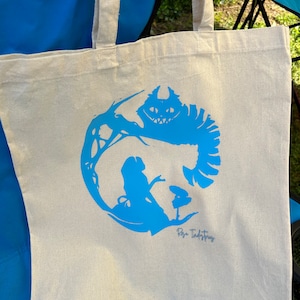 Alice in wonderland inspired tote bag, canvas tote bag, nice totebag, mad hatter inspired tote bag, Cheshire Cat inspired ,best gift for her