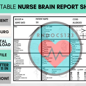 1 Patient Nurse Report Printable, SBAR RN Handoff, Simple Full Patient Assessment, MedSurg Brain Sheet, Nursing Student Report PDF, Digital