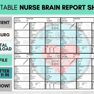 4 Patient Nurse Report Printable, SBAR RN Handoff, Simple Full Patient Assessment, MedSurg Brain Sheet, Nursing Student Report PDF, Digital