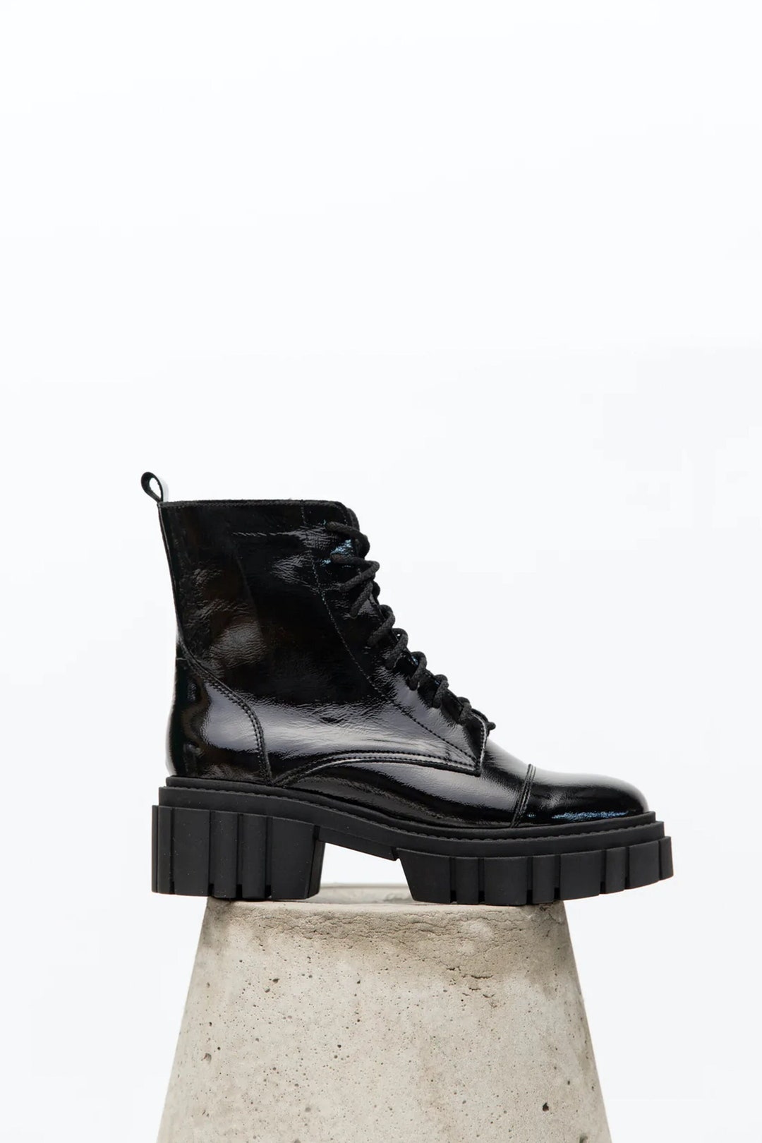 USSO High Black Shiny Combat Boots for Women 100 Etsy UK