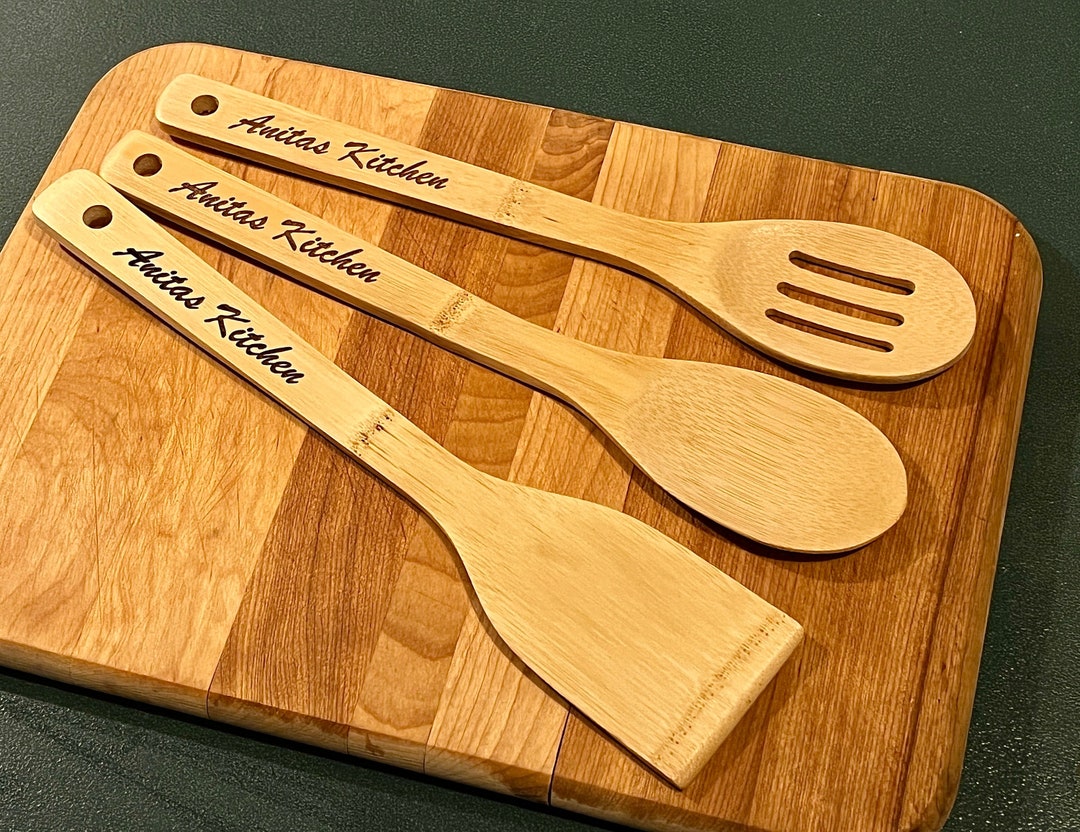 Set of 6 Personalized Bamboo Kitchen Utensils - Laserico