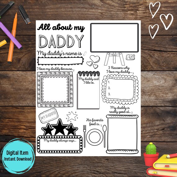 All About My Daddy Printable Fill in Template Fathers Day - Etsy