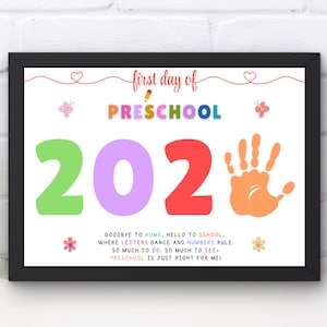 First Day of Preschool Handprint Craft Printable, DIY Handprint Art, School Sign Keepsake 2025, First Day of School Craft, Instant Download
