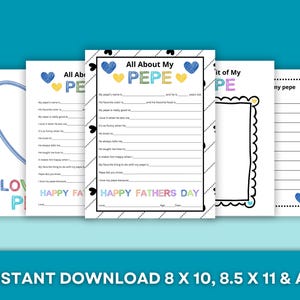 Alles über meinen Pepe Vatertagsgeschenk - SOFORTIGER DOWNLOAD - Füllen Sie die leere Vatertagskarte aus - Vatertagsaktivität für Kinder