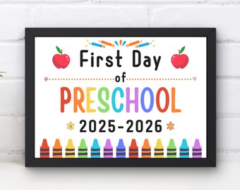 First Day of Preschool Sign | Back to School Photo Prop (PDF)