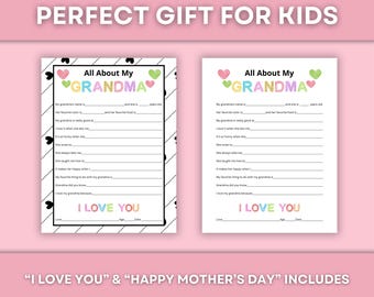 Afdrukbare cadeauset All About My Grandma: Moederdagkaart (pdf)