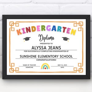 Bearbeitbares Kindergarten-Diplom, Kindergarten-Zertifikatsvorlage, letzter Tag des Kindergartens, Abschlussdiplom, Pre-K-Abschlusszertifikat