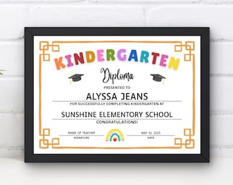 Editable Kindergarten Graduation Certificate Template: Canva Printable (Digital Download)