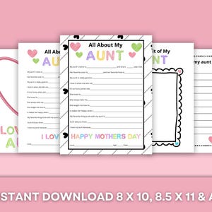 Tarjeta para el Día de la Madre "Todo sobre mi tía" - Descarga instantánea - Tarjeta para la tía - Actividad del Día de la Madre - PDF imprimible
