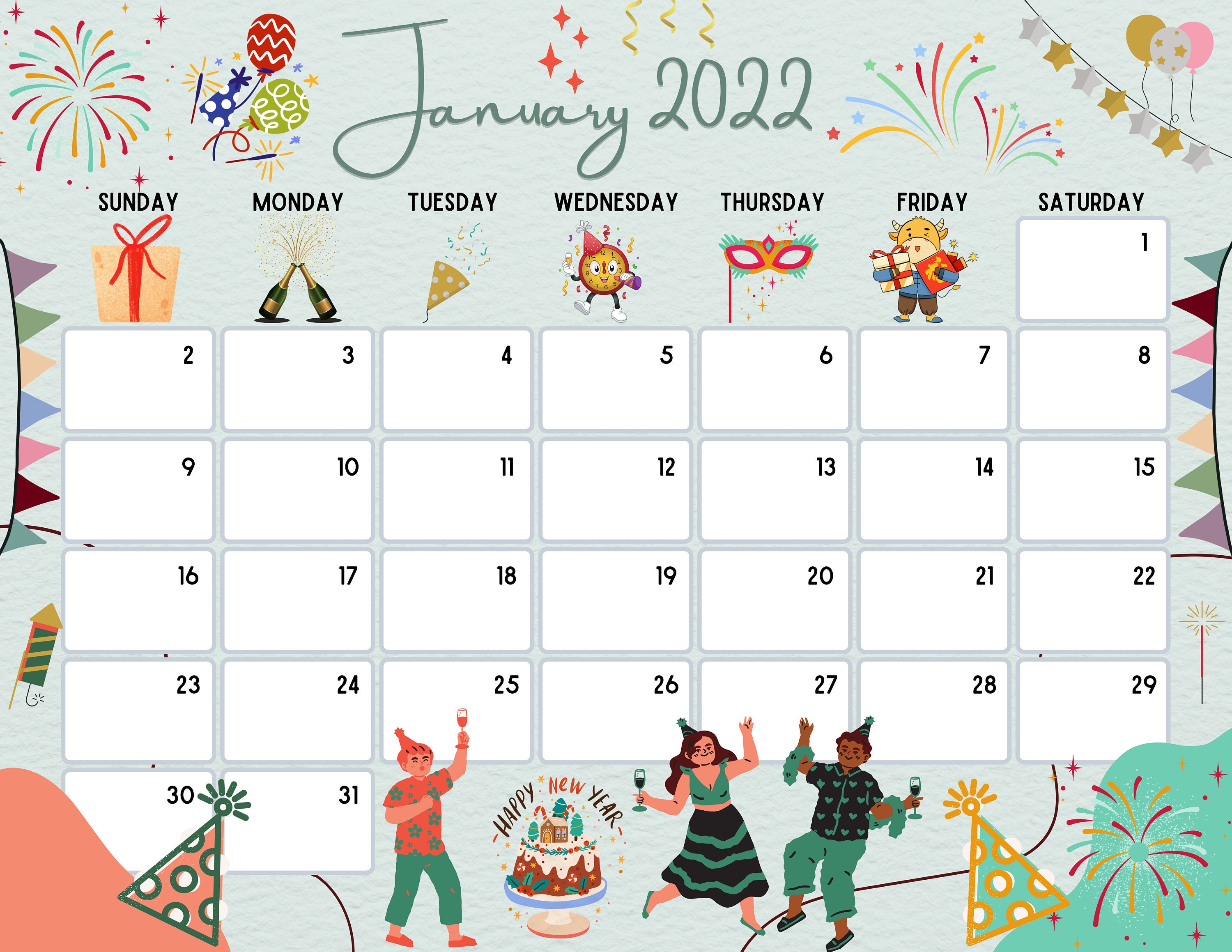 January 2022 Calendar Printable / Happy New Year Calendar With Champagne Party Themed / 2022 Monthly Planner, Instant Download - Etsy January 2022 Calendar Printable / Happy New Year Calendar With Champagne Party Themed / 2022 Monthly Planner, Instant Download - Etsy
