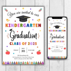Editable Kindergarten Graduation Invitation, Canva Editable Templates Announcement Party Invite, Preschool Electronic Template Class of 2025