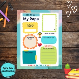 Tudo sobre o modelo de preenchimento para impressão do Papa, ideias de presentes para o dia dos pais para crianças. Tudo sobre meu pai, pai, pai bônus, vovô, pop-pop, cartão pop