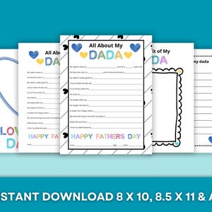 Alles über meinen Dada Vatertagsgeschenk - SOFORTIGER DOWNLOAD - Füllen Sie die leere Vatertagskarte aus - Vatertagsaktivität für Kinder