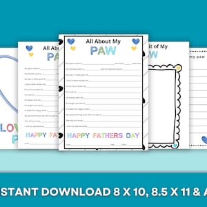 Alles über meine Pfoten Druckbare Vatertagsgeschenk - SOFORTIGER DOWNLOAD - Füllen Sie die leere Vatertagskarte aus - Vatertagsaktivität für Kinder