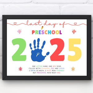Manualidad imprimible con huella de mano para el último día de preescolar / Manualidad DIY con huella de mano / Recuerdo de graduación escolar 2025 / Descarga instantánea / Fin de curso