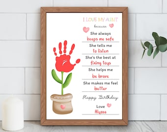 Aunt Birthday Handprint Art: DIY Flower Craft Gift (PDF Download)