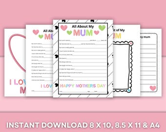 All About My Mum Printable – Mother's Day Gift, Kids Activity (PDF)