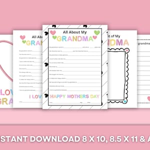 Regalo imprimible para el Día de la Madre "Todo sobre mi abuela" - DESCARGA INSTANTÁNEA - Tarjeta para la abuela - Actividad del Día de la Madre - PDF imprimible