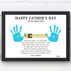 Ruban à mesurer pour papa modifiable, empreinte de main, modèle de toile imprimable d'art, carte-cadeau bricolage d'anniversaire, poème souvenir pour la fête des pères, cadeau d'enfants