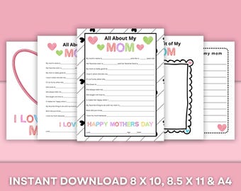 私の母についてのすべて 印刷可能なギフトセット：母の日カード（PDF）