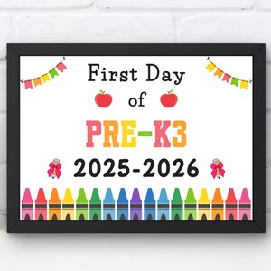 Cartel de "Primer día de Pre-K3", accesorio para fotos de regreso a clases (descarga digital)