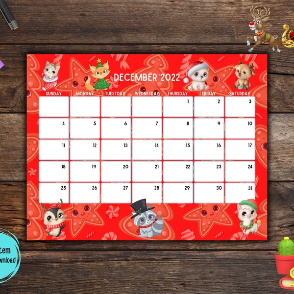 Christmas December 2022 Calendar / December Monthly Calendar 2022 Printable / December Calendar 2022 / Christmas Planner Printable