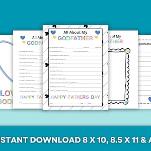 Tudo sobre meu padrinho - Presente para o Dia dos Pais para imprimir - DOWNLOAD INSTANTÂNEO - Cartão para o Dia dos Pais para preencher - Atividade para o Dia dos Pais para crianças