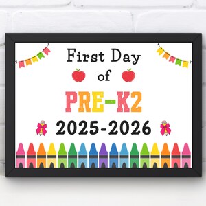 Cartel de "Primer día de Pre-K2", accesorio para fotos de regreso a clases (descarga digital)