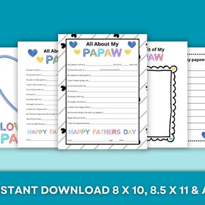 Alles über meinen Papaw Vatertagsgeschenk - SOFORTIGER DOWNLOAD - Füllen Sie die leere Vatertagskarte aus - Vatertagsaktivität für Kinder