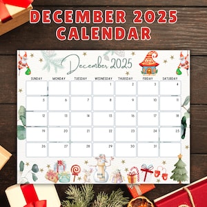 December 2025 Calendar Printable / December Monthly Calendar 2025 Printable / Calendar 2025 December / 2025 Christmas Planner Printable