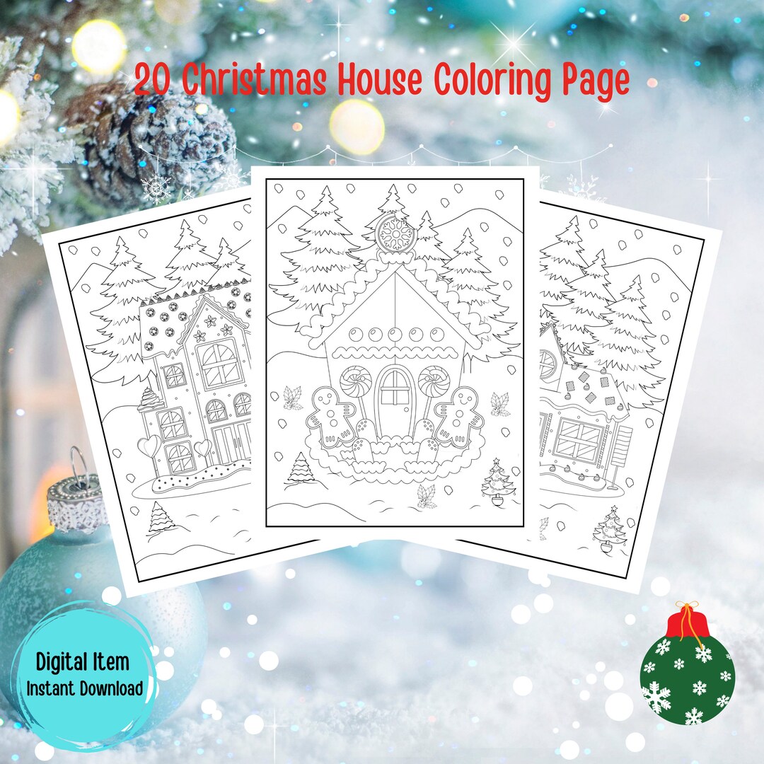 20 Kids Christmas Coloring Pages, Christmas Printable, Christmas House Coloring Page Digital - Etsy