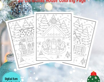 20 Kids Christmas Coloring Pages, Christmas Printable, Christmas House Coloring Page Digital