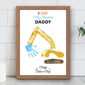 Father&#39;s Day Footprint Handprint Excavator Printable Craft for Dad, Gift for Daddy from Kids, DIY Fathers Day Keepsake, Preschool Activity