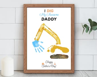 Excavator Handprint Footprint Art, Father's Day Gift (Digital Download)