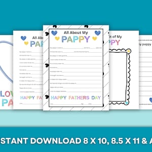 Regalo imprimible para el Día del Padre "Todo sobre mi papá" - DESCARGA INSTANTÁNEA - Tarjeta para completar el espacio en blanco - Actividad del Día del Padre para niños