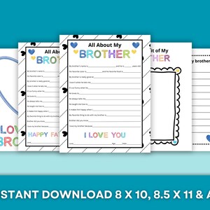 Alles over mijn broer Afdrukbaar Vaderdagcadeau - INSTANT DOWNLOAD - vul de lege verjaardagskaart in - verjaardagscadeau voor broer