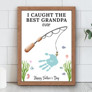 Artisanat d'empreintes de main pour la fête des pères, cadeau d'anniversaire pour grand-père de petits-enfants, artisanat d'empreintes de main de pêche pour la fête des pères, bricolage meilleur art imprimable de grand-père