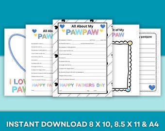 All About My Pawpaw Printable – Father's Day Fill-In Card (Instant Download)