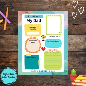Alles über Papa druckbare Ausfüllvorlage, Vatertagsgeschenke Ideen für Kinder. Alles über meinen Papa, Papa, Bonus Papa, Opa, Pop-Pop, Pop Card