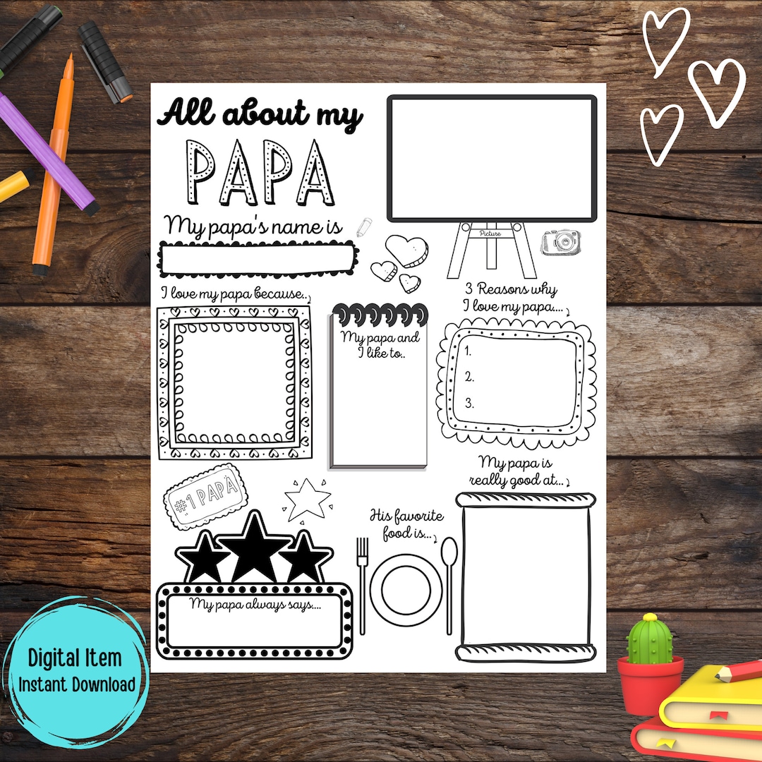 All About My Papa Printable Fill In Template Fathers Day Gift For Papa From Daughter Or Son