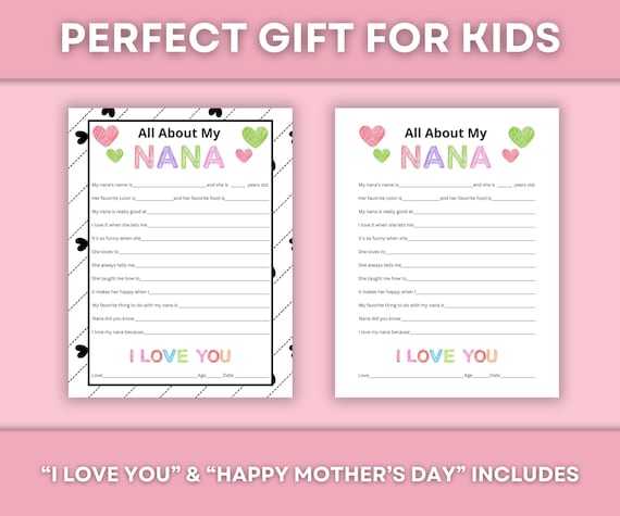 All About My Nana Printable – Mother's Day Gift Card (PDF)