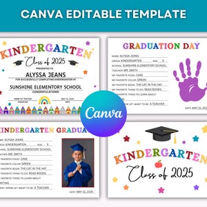 Bearbeitbares Kindergarten-Abschluss-Zertifikat Canva-Vorlage, Ende des Schuljahrs Abschluss-Diplomvorlage, personalisiertes Schulschild